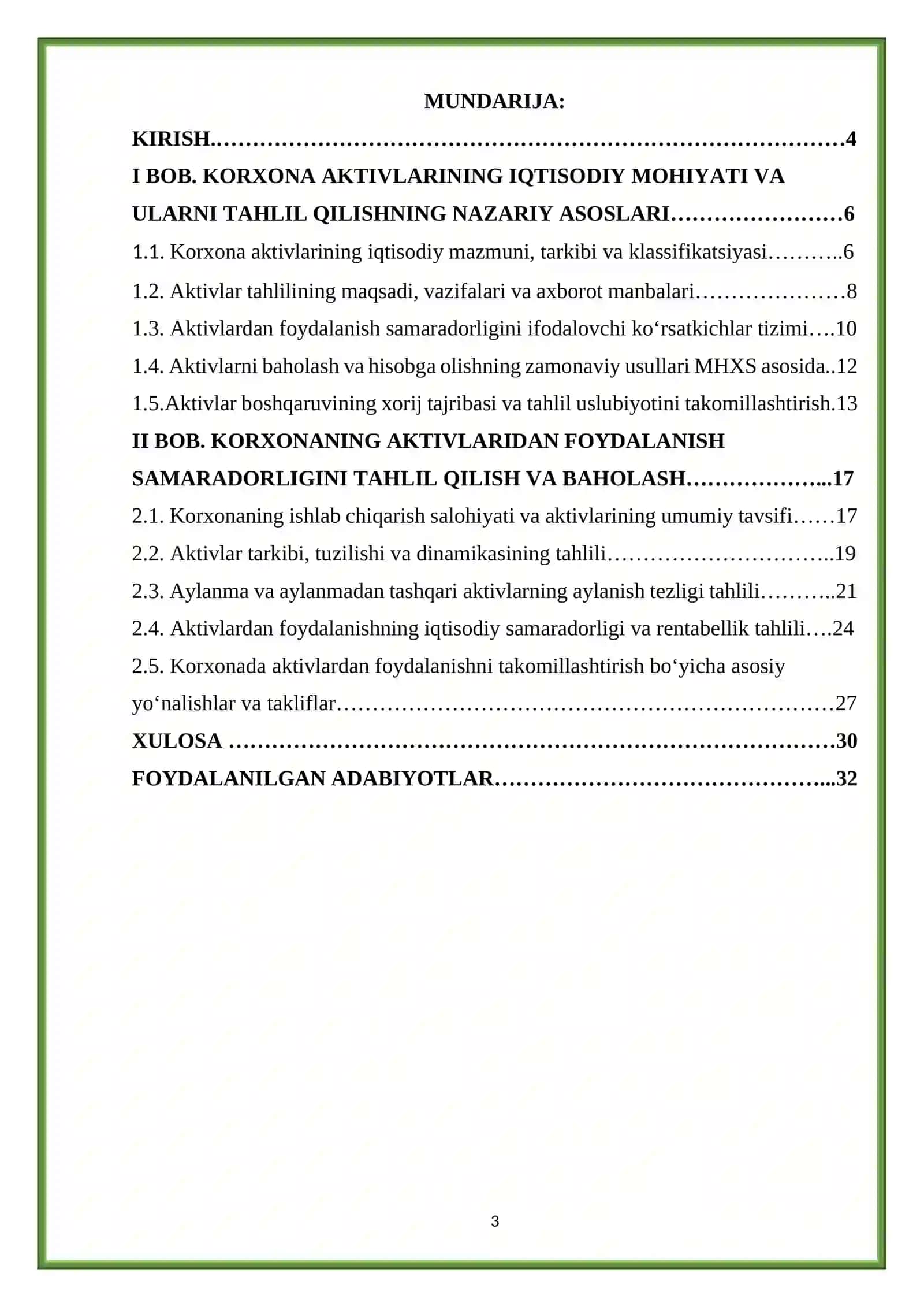 Korxona aktivlari va ularning samaradorligini tahlil qilish 3
