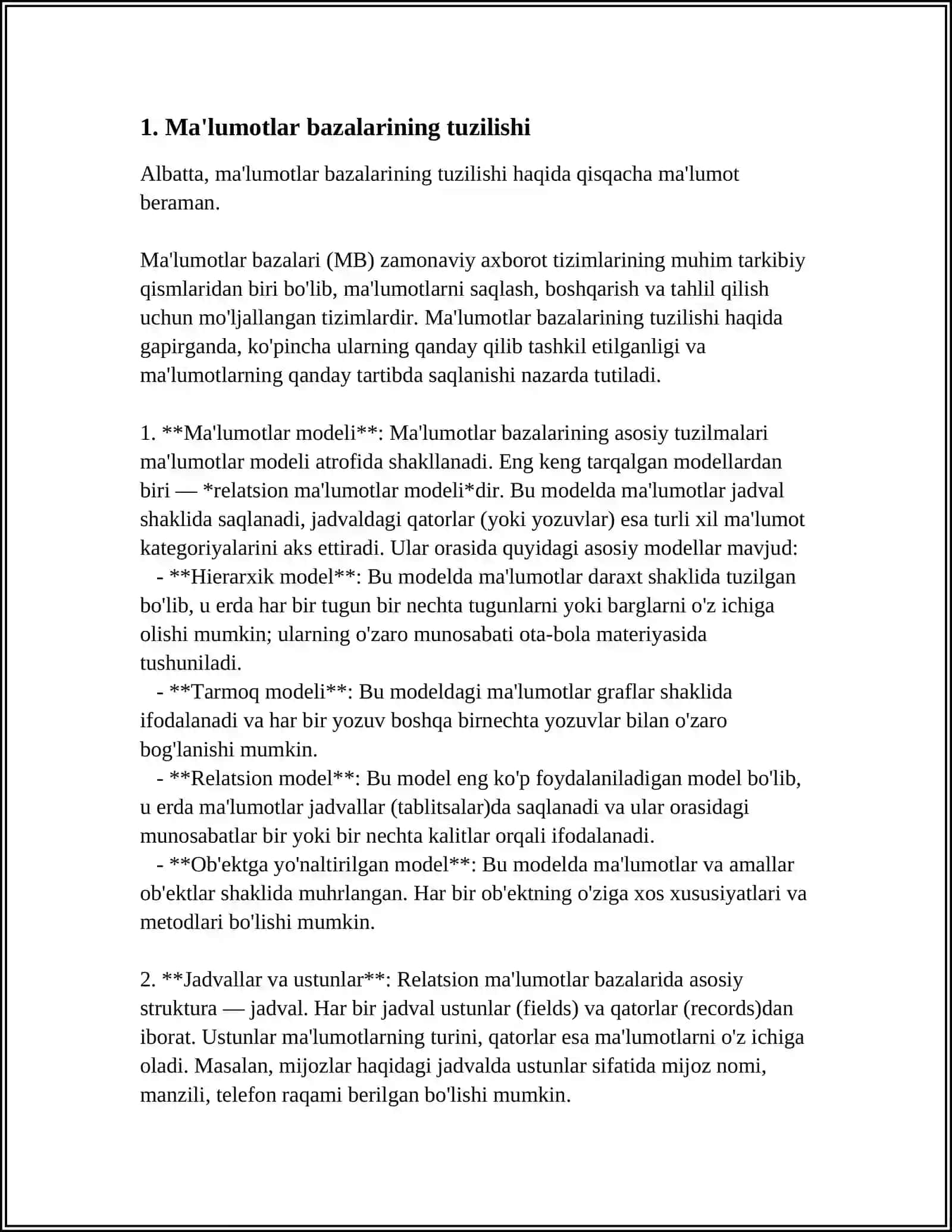 MA'LUMOTLAR BAZALARI VA ULARNI INTELLEKTUAL TAHLIL QILISH 3