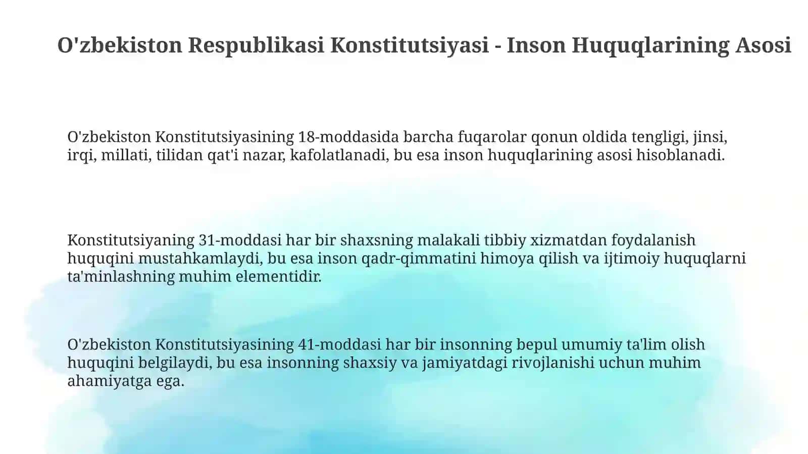 Oʻzbekiston Respublikasining qonunlari inson huquqining manbasi sifatida 3