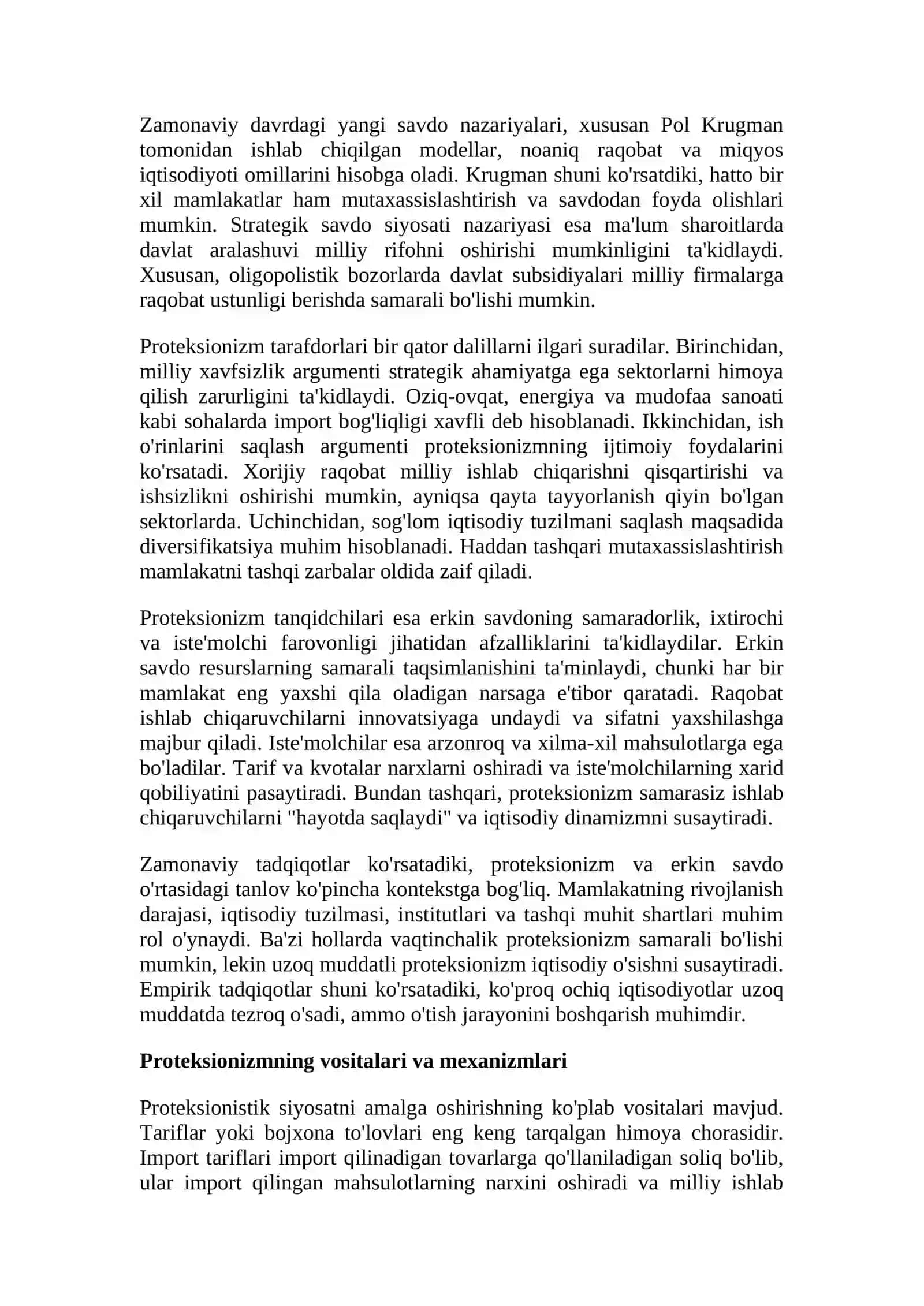TASHQI SAVDO SIYOSATI: PROTEKSIONIZM VA ERKIN SAVDO 3