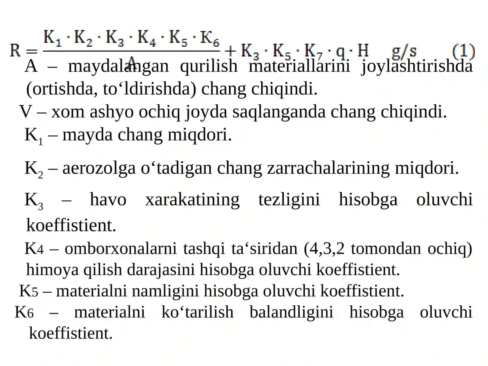 Maydalangan qurilish materiallarini aralashtirish vaqtida chiqadigan chang miqdorini hisoblash 3
