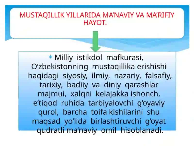 MUSTAQILLIK YILLARIDA O‘ZBEKISTONDAGI MA’NAVIY VA MADANIY TARAQQIYOT. 3
