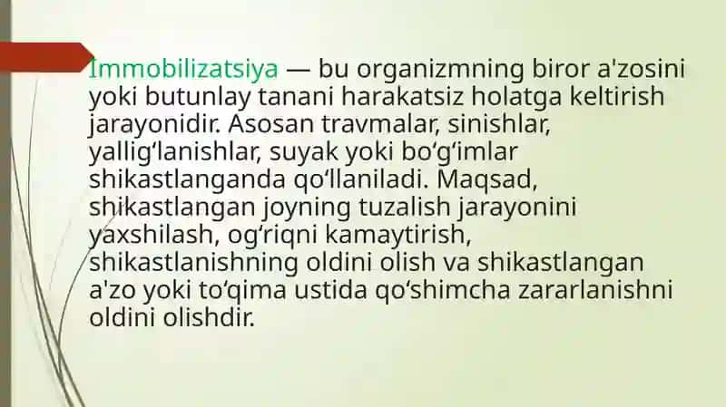 Tibbiyot - Immobilizatsiya 3
