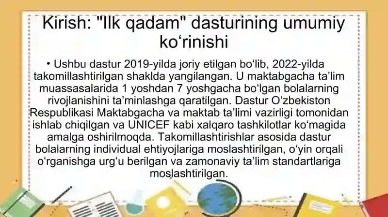 Takomillashtirilgan «Ilk qadam» oʻquv dasturi 3