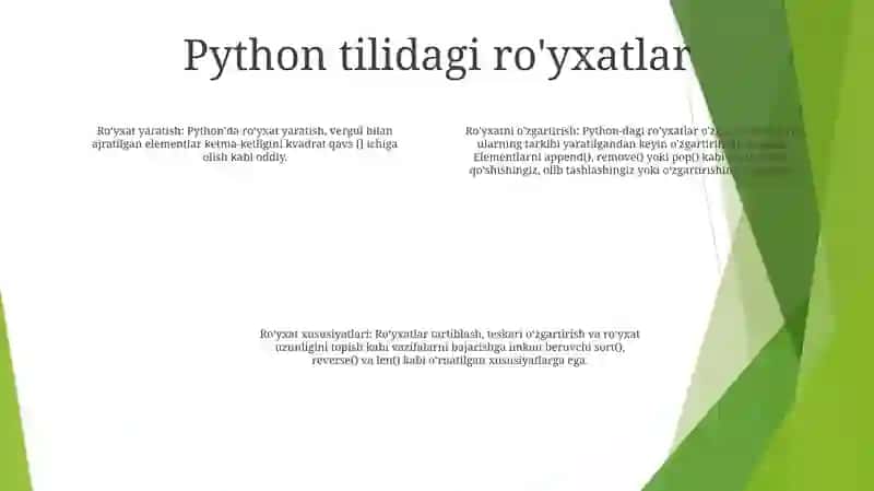 Ro'yxatlar Bilan Ishlash 3