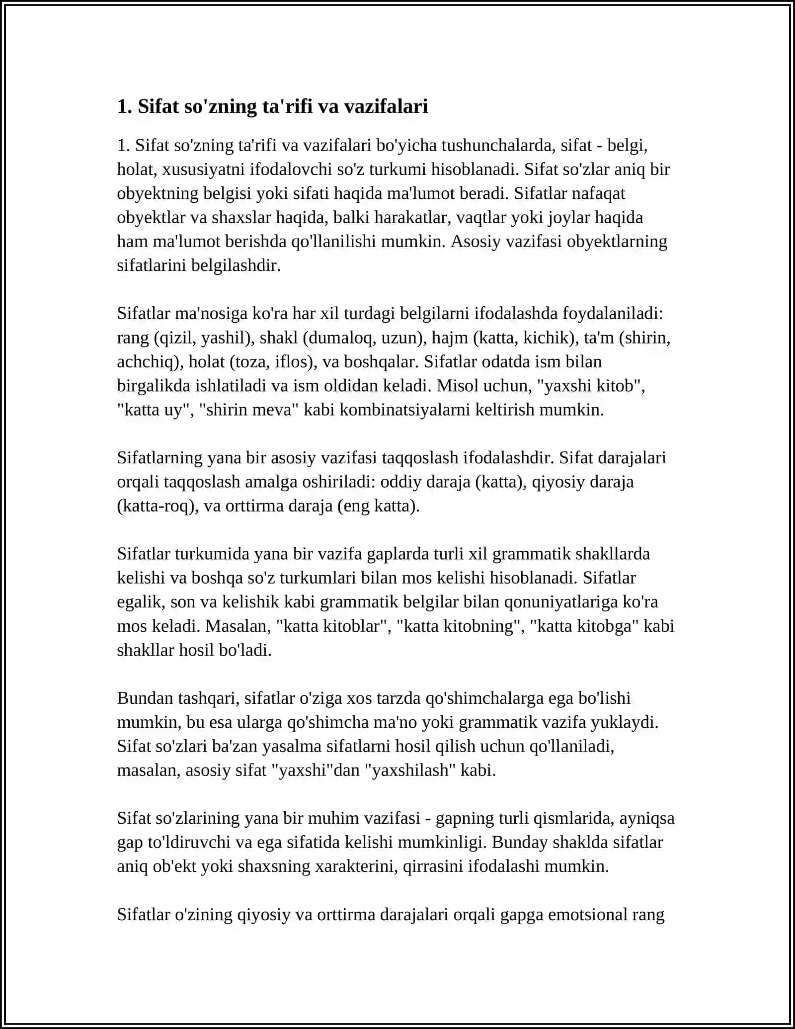 SIFAT SO'Z TURKUMIGA OID 30 TA TEST 3