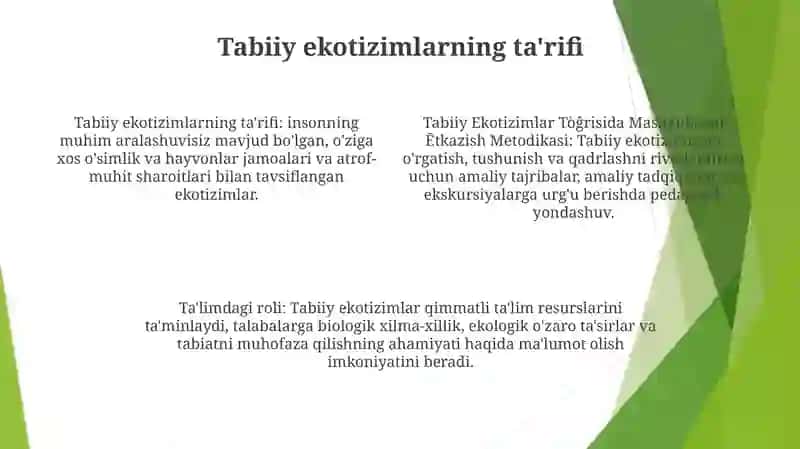 Tabiiy Ekotizimlar Tòĝrisida Mashĝulotlarni Òtkazish Metodikasi 3