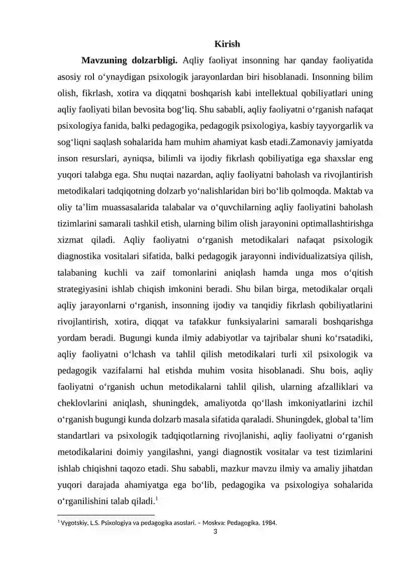 Aqliy faoliyatni o'rganish uchun metodikalar 3