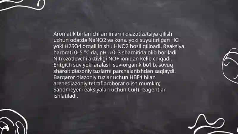 Diazo- va azoturuvchilar.Azobiriktirish shartlari.Azoboʻyoqlar.Rang va tuzilish orasidagi bogʻlanish 3