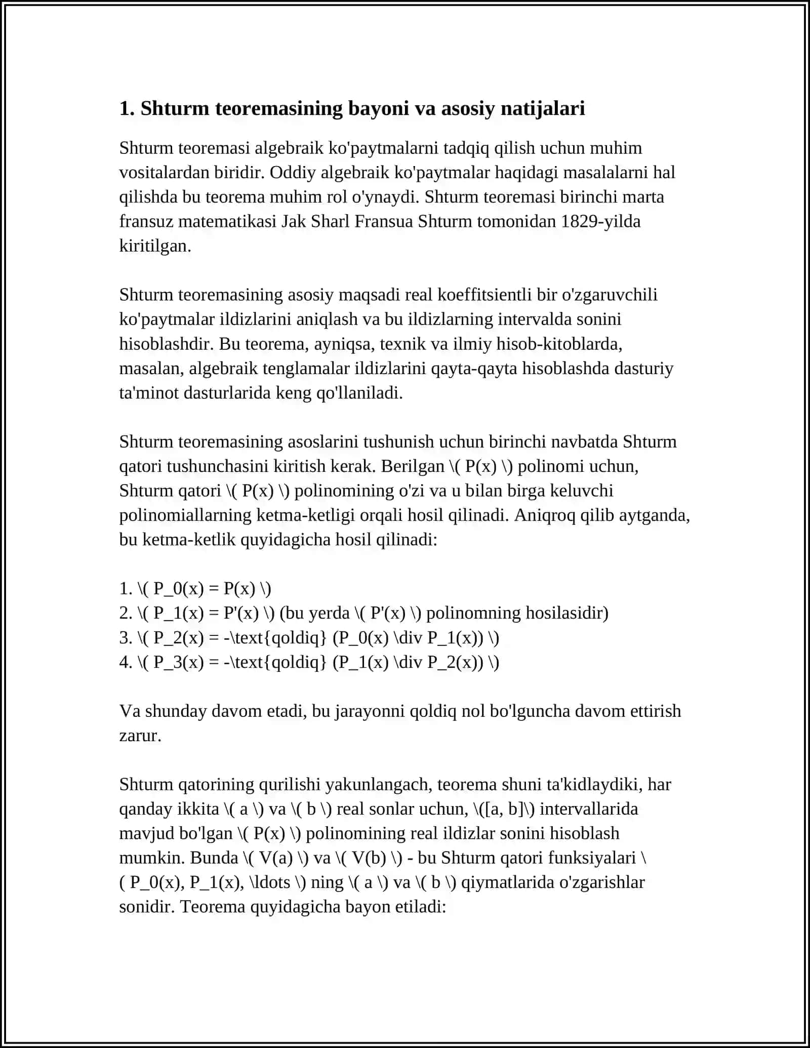 SHTURM TEOREMASI VA UNING TATBIQLARI 3