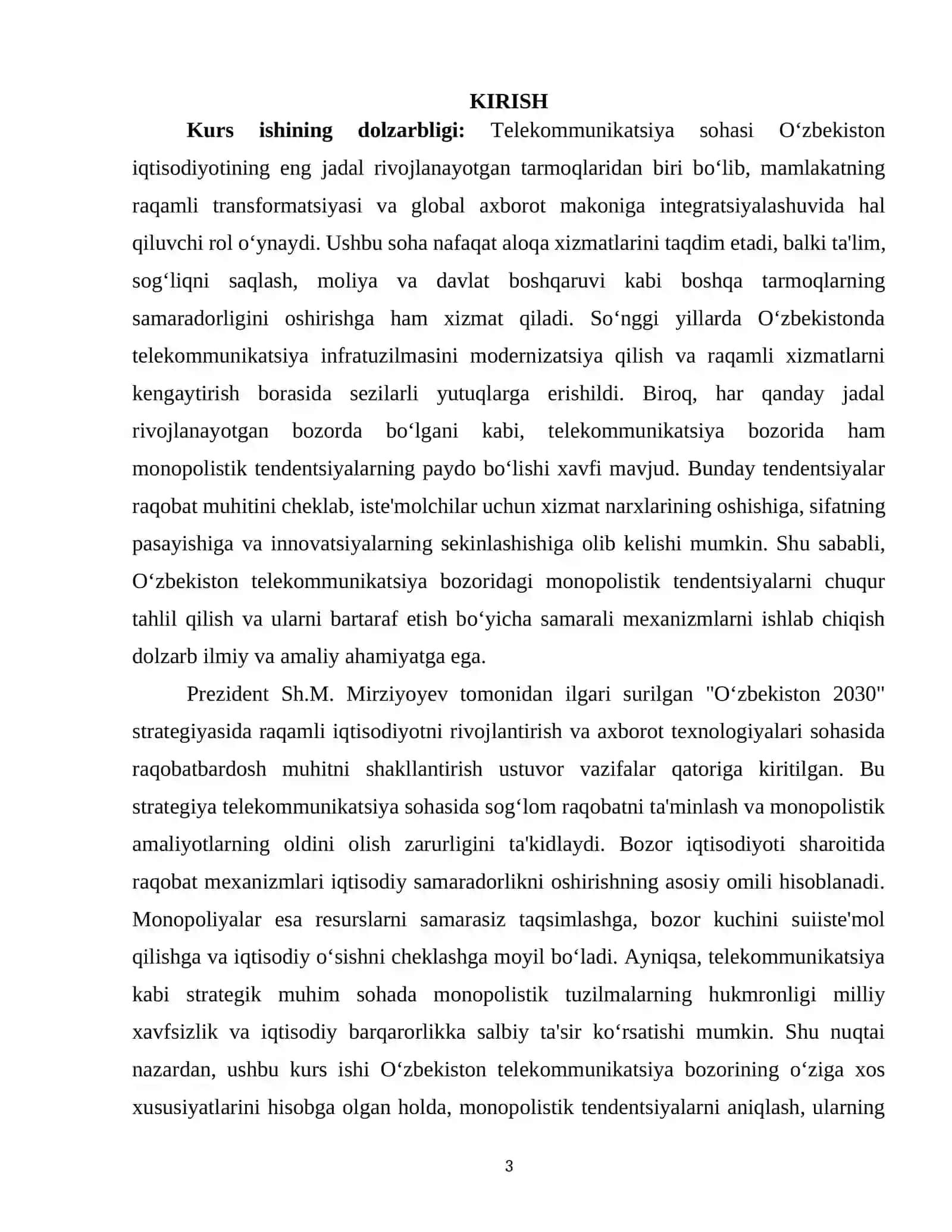O'ZBEKISTON TELEKOMMUNIKATSIYA BOZORIDA MONOPOLISTIK TENDENTSIYALAR TAHLILI 3