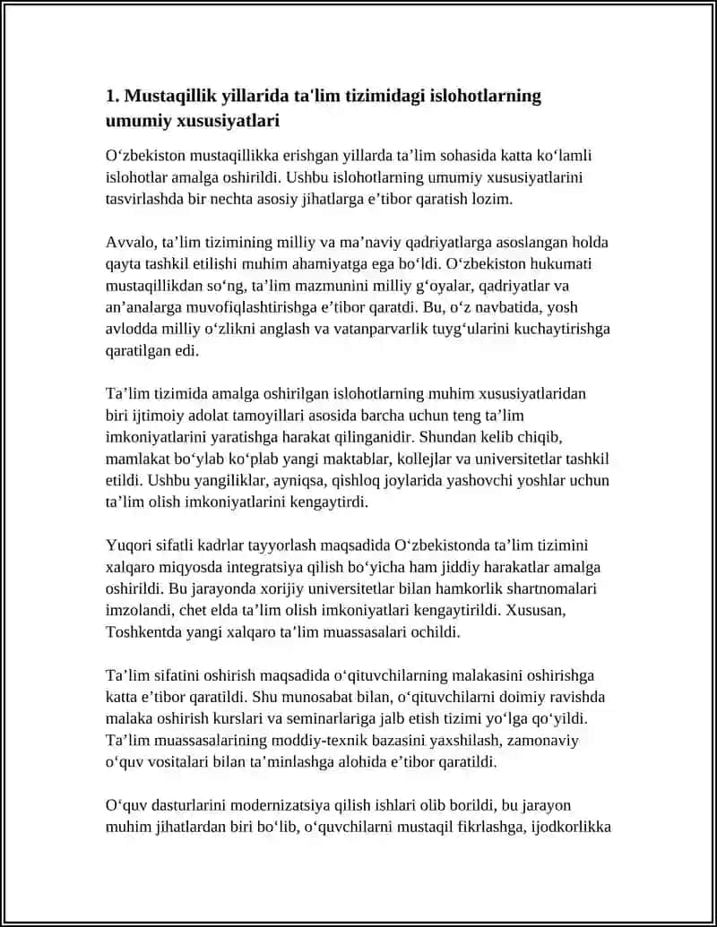 OʼZBEKISTON TAʼLIM SOHASIDA MUSTAQILLIK YILLARIDA AMALGA OSHIRILGAN ISLOHOTLAR 3