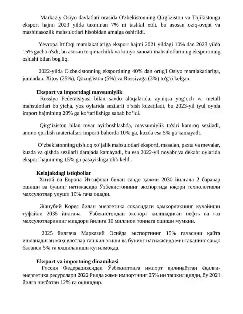 Eksport va importning tovarlar va hududlar bo‘yicha tarkibi 3