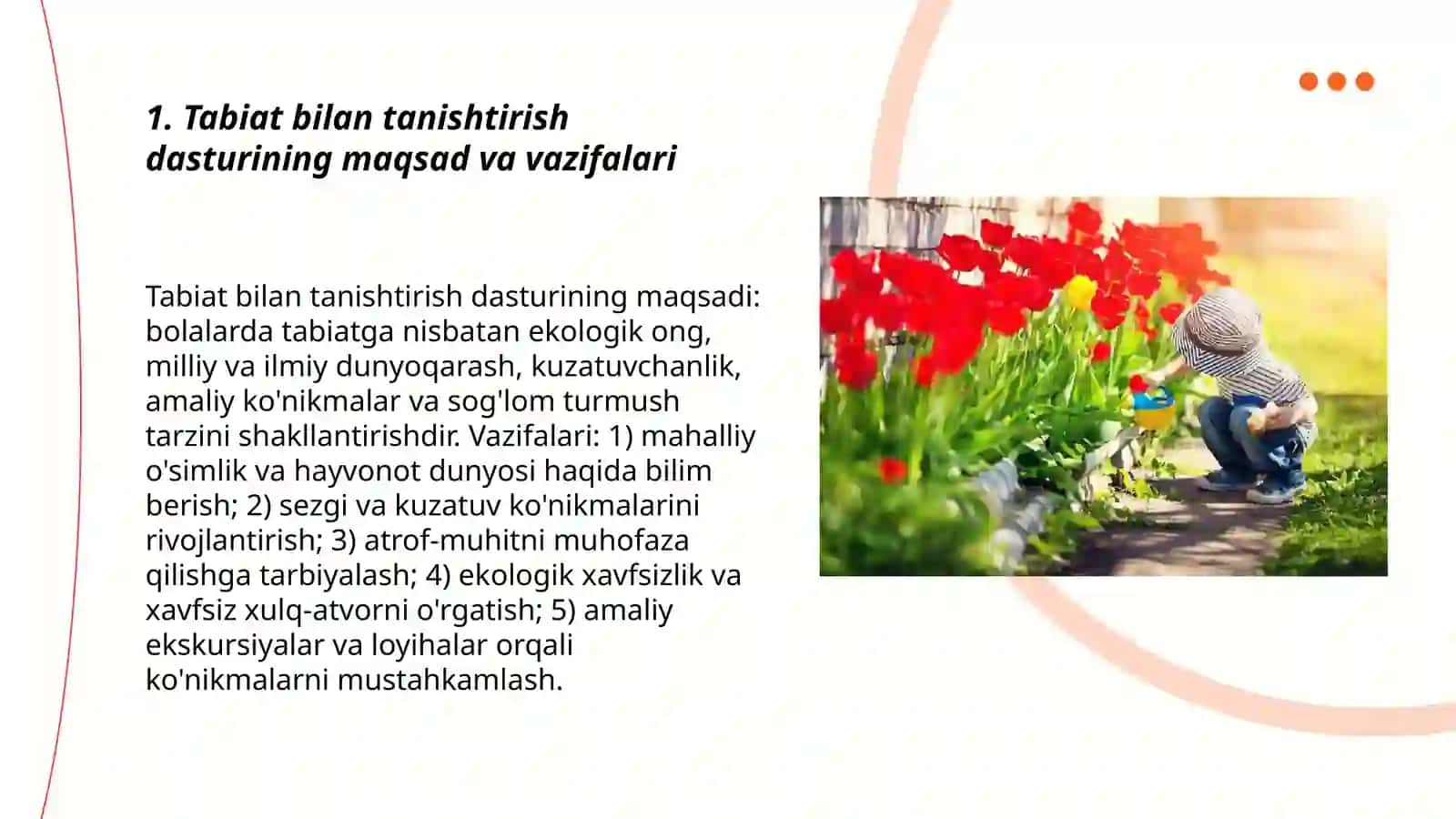Tabiat bilan tanishtirishda dastur mazmuni ,tabiat bilan tanishtirish muammolari 3