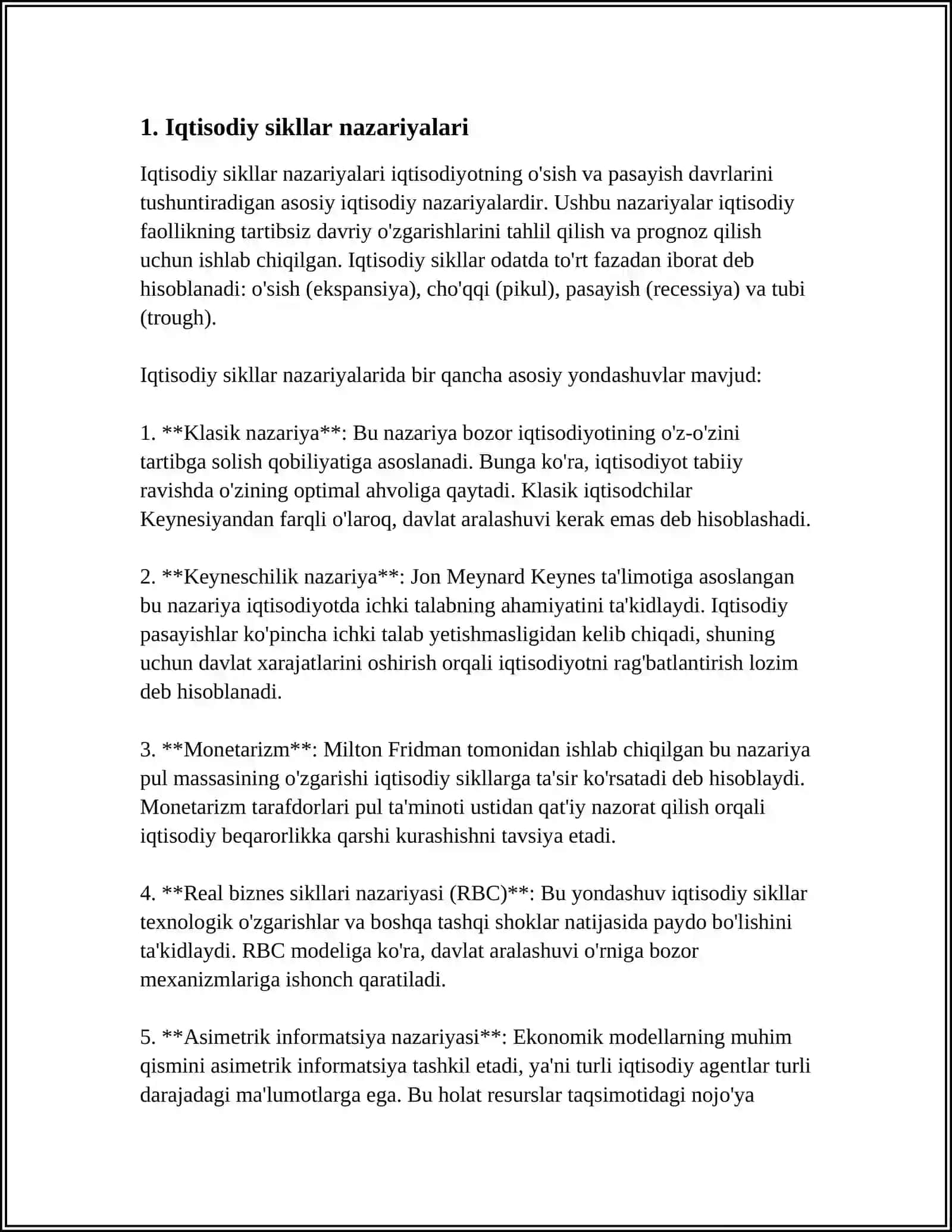 IQTISODIYOTNING SIKLLIGI TO’G’RISIDA TURLI XIL NAZARIYALAR. ISHSIZLIKNING MOHIYATI VA TURLARI 3