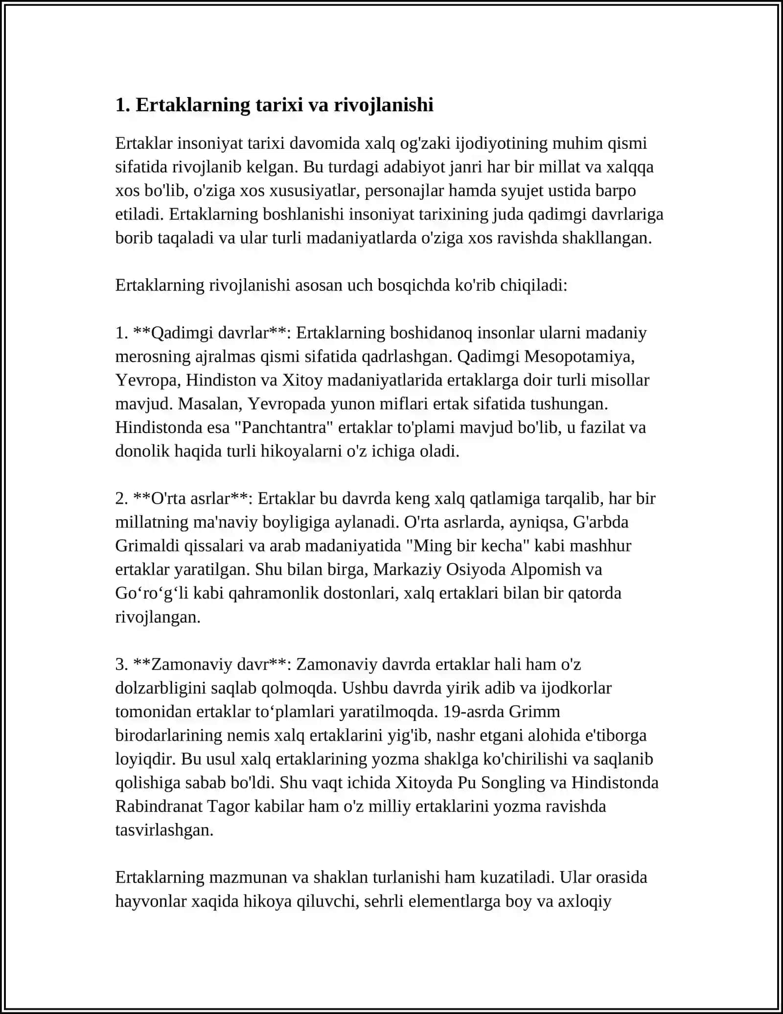 XALQ IJODIYOTI TURLARINING TAHLILI: ERTAKLAR, MAQOLLAR, TOPISHMOQLAR, DOSTONLAR 3