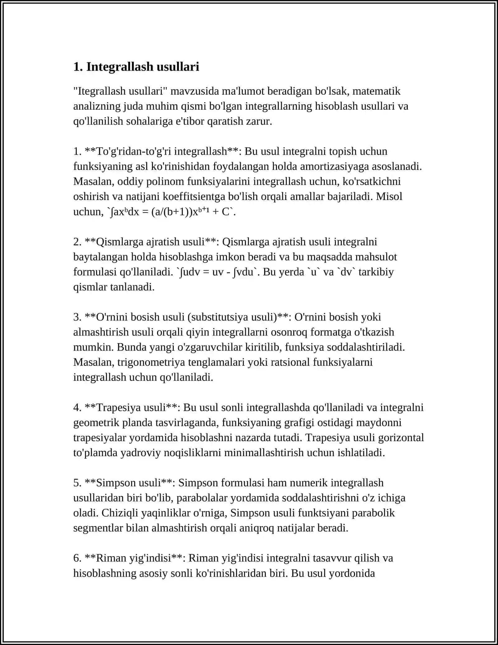 BIR ÓZGARUVCHI FUNKSIYANING INTEGRAL HISOBI 3