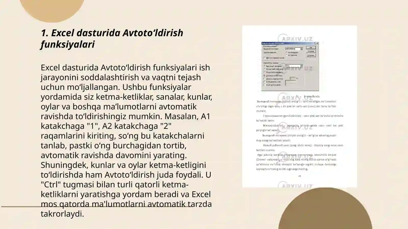 Excel dasturida Avtotoʻldirishlar va Avtohisoblashlar diograma yaratish 3