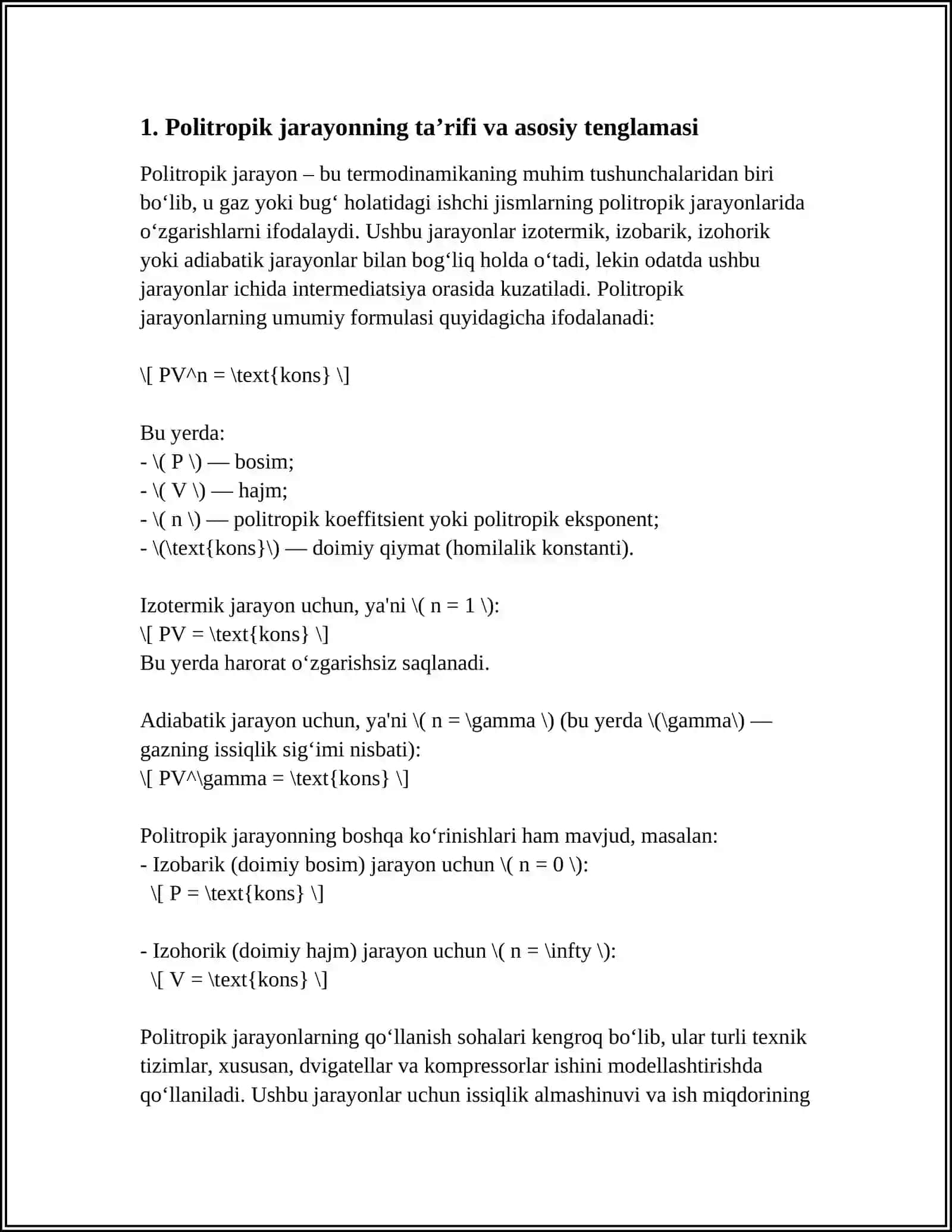 POLITROPIK JARAYONLAR 3