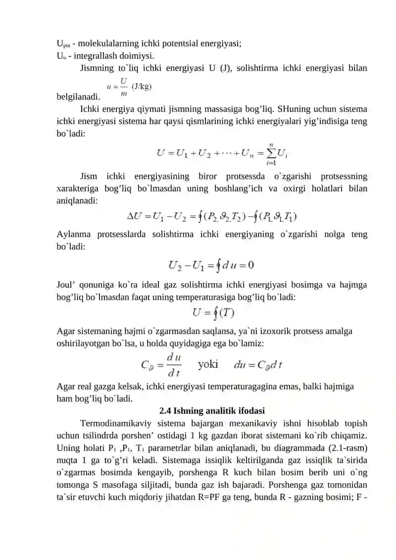 MA`RUZA. TEMODINAMIKANING BIRINCHI QONUNI 3