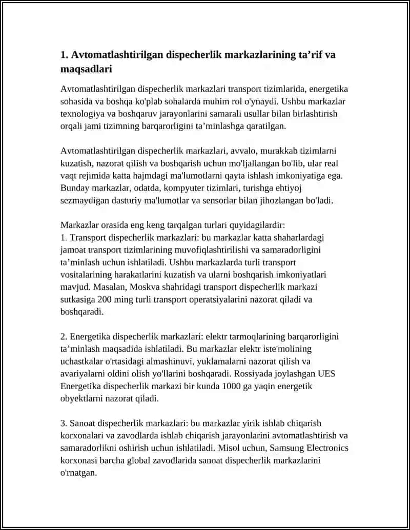 AVTOMATLASHTIRILGAN DISPECHERLIK MARKAZLARINI RIVOJLANTIRISH 3