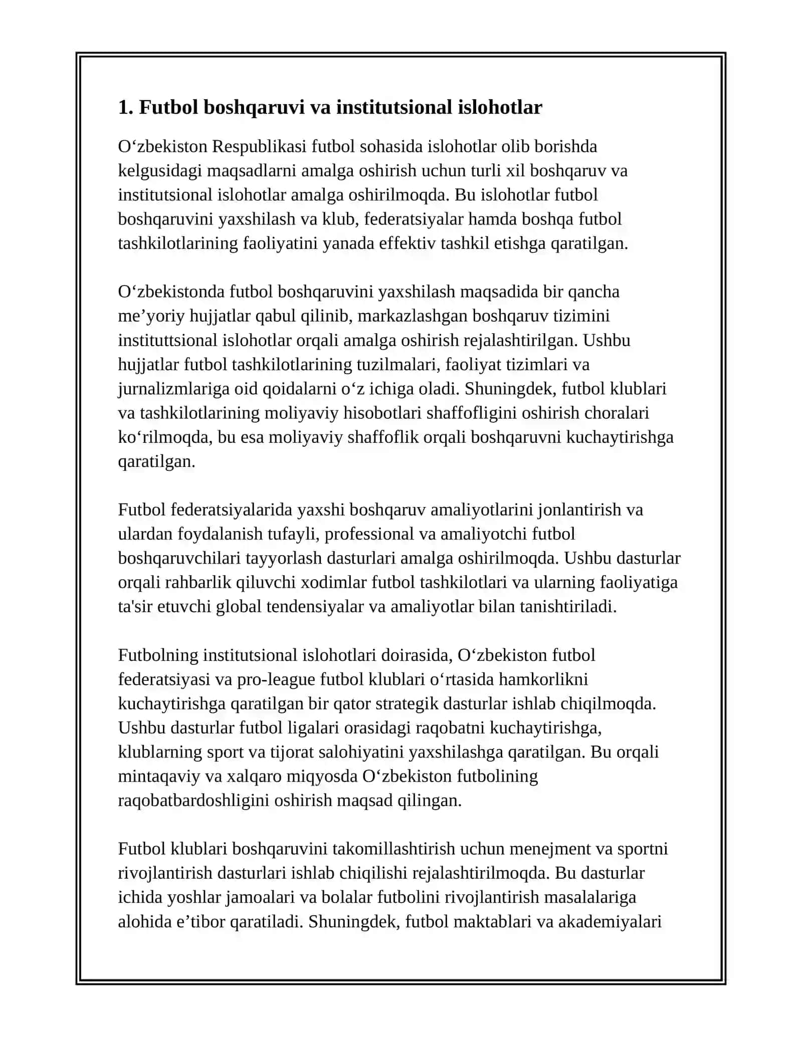 O'ZBEKISTON RESPUBLIKASIDA FUTBOLNI RIVOJLANTIRISH SOHASIDAGI ISLOHOTLAR VA NATIJALAR 3