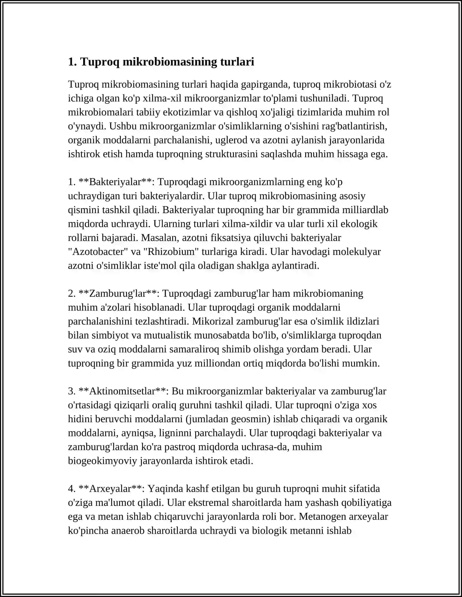 Tuproq mikrobiomasi va uning oziq moddalar aylanishidagi roli 3