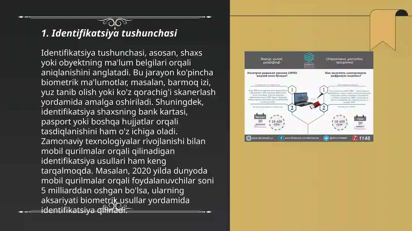 Identifikatsiyalash va autentifikatsiyalash usullari hamda Elektron raqamli imzo 3