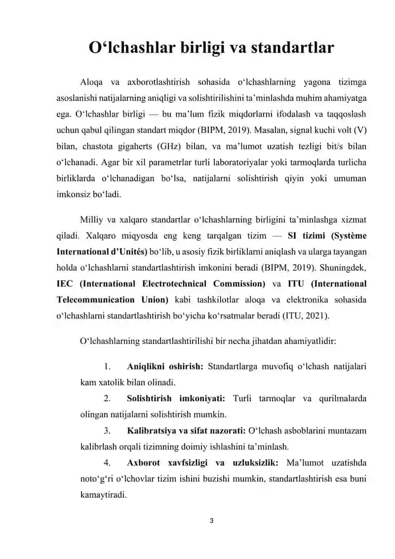 Aloqa va axborotlashtirish sohasida o’lchashlar birliligini ta’minlash tizimi 3
