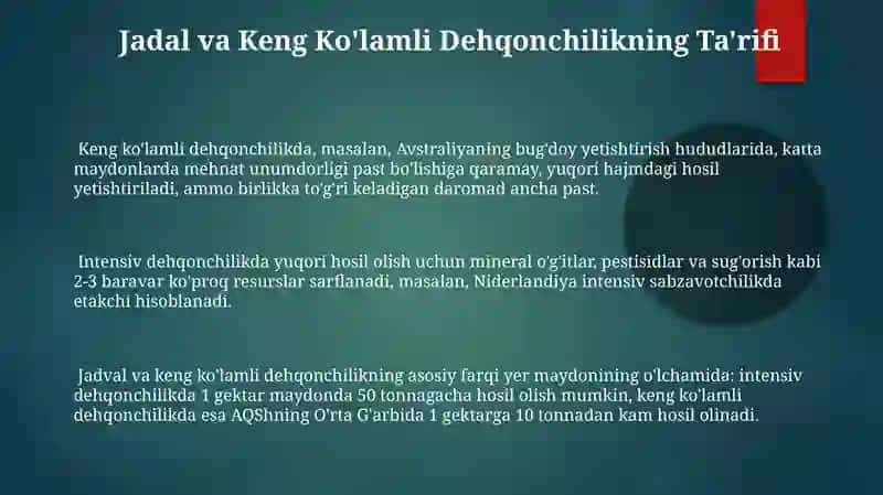 Intensiv va ekstinsif qishloq xoʻjaligi 3