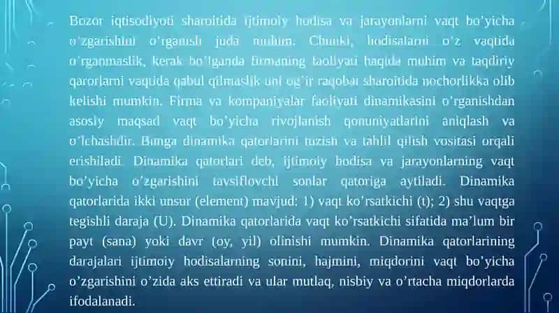 Dinamikani statistik o'rganish usullari 3