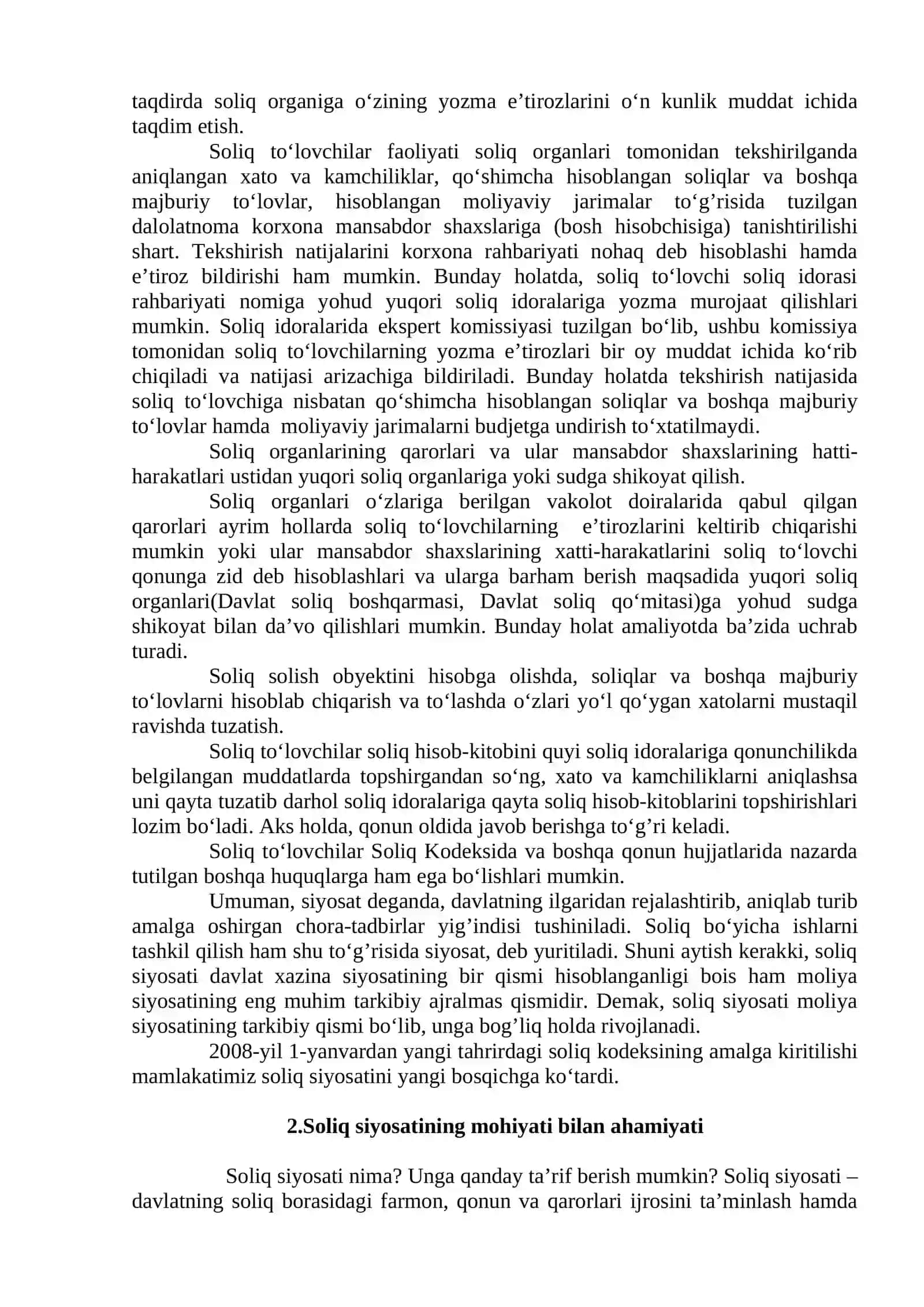 O‘ZBEKISTON RESPUBLIKASI SOLIQ SIYOSATINING VA O‘ZBEKISTON RESPUBLIKASI SOLIQ KODEKSINING AHAMIYATI 3
