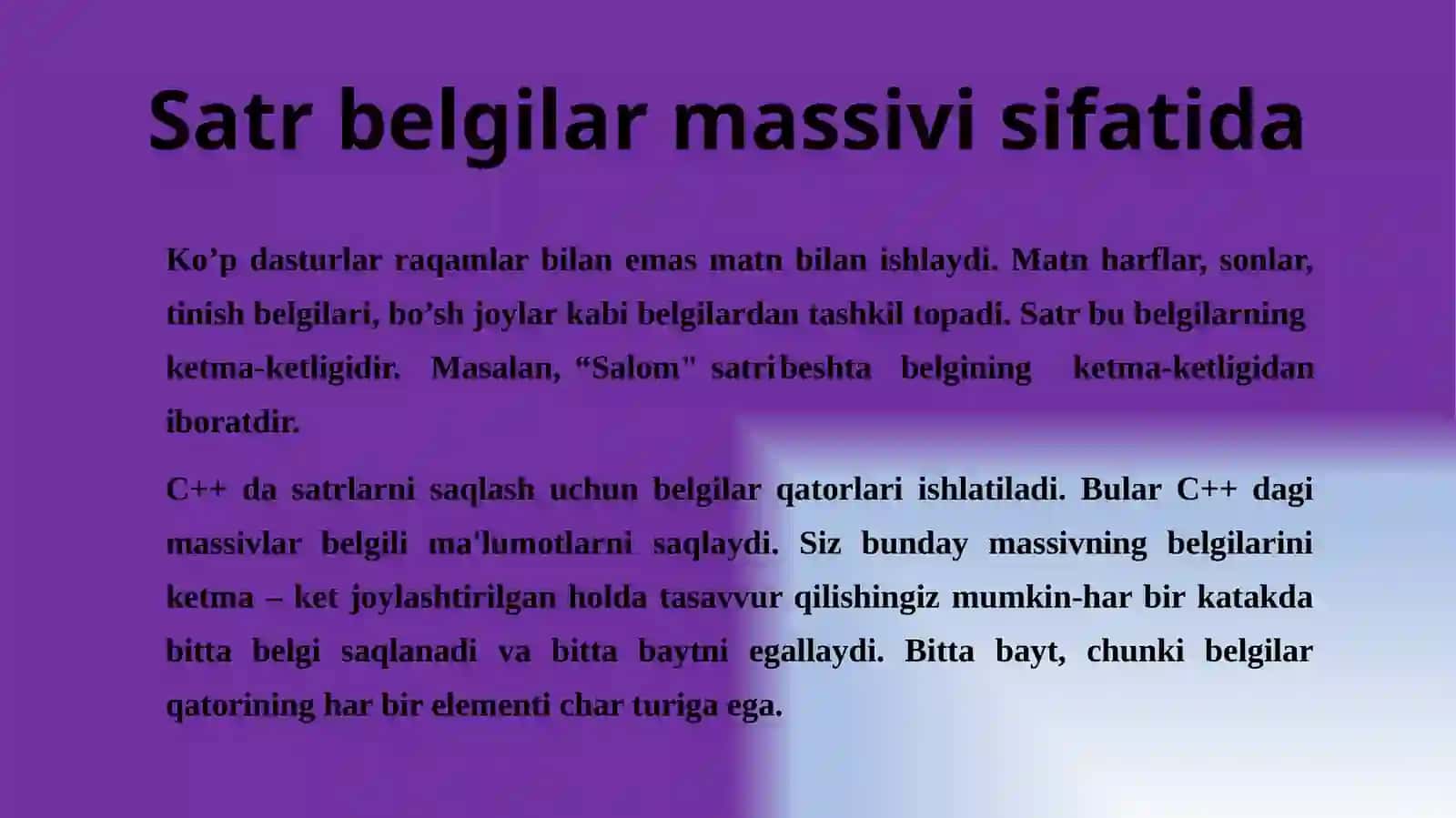 Satr ma'lumotlar tuzilmasi 3