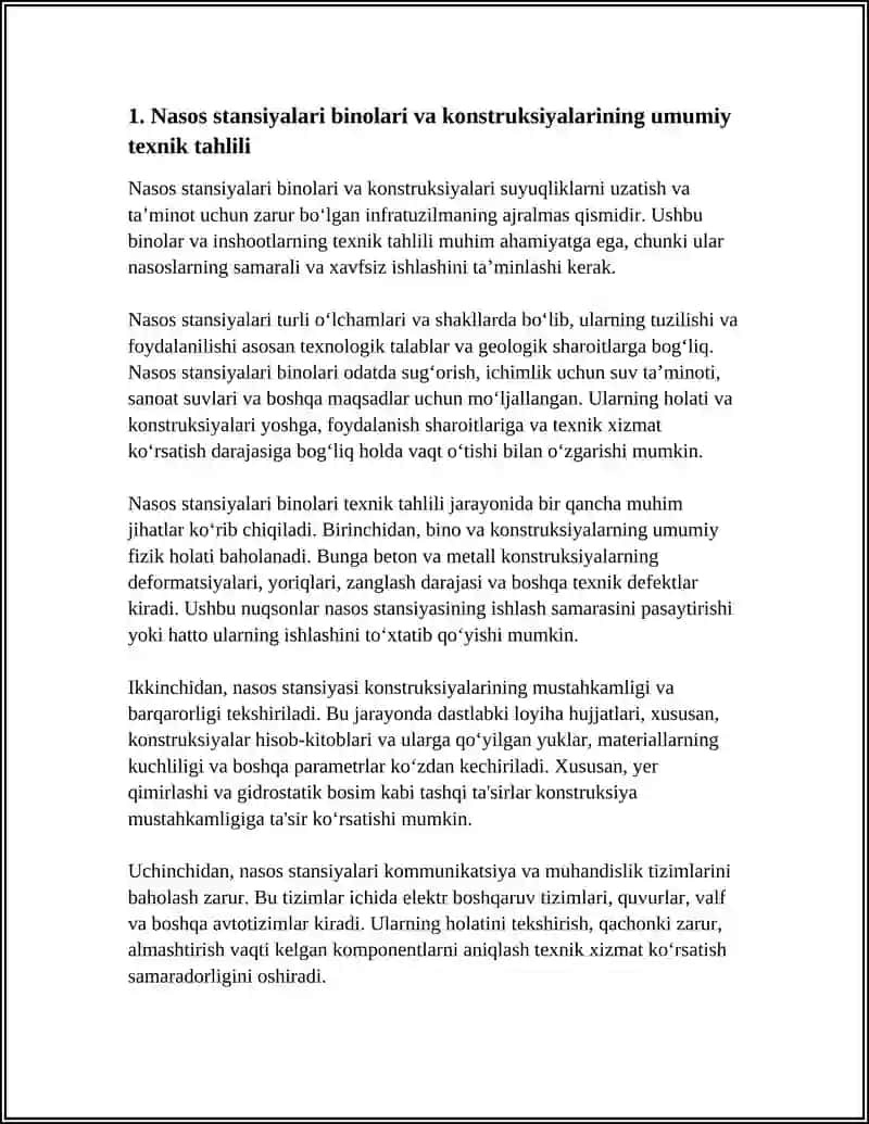 NASOS STANSIYALARI BINOLARI VA KONSTRUKSIYALARI - TEXNIK TAHLIL 3