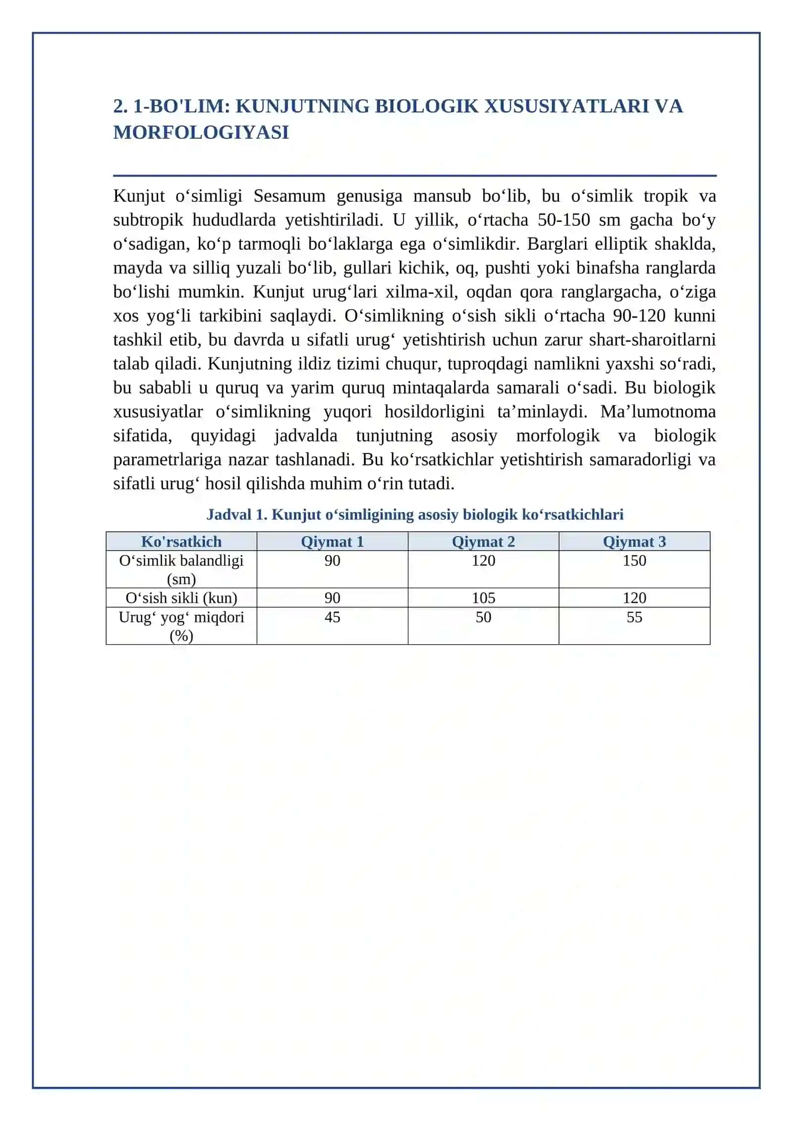 Kunjut Osimligi: Tabiiy Xususiyatlari, Yetishtirish Texnologiyasi va Foydalanish Sohalari 3