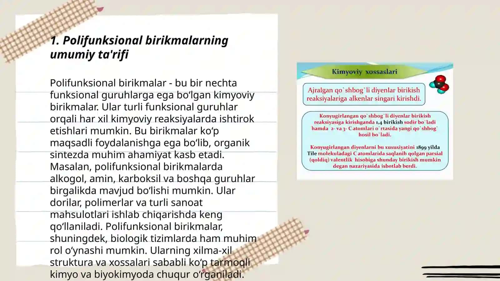 Polifunksional birikmalar va ularni kimyoviy xossalari 3