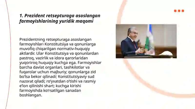 Oʻzbekiston Prezidentining retsepturaga asoslangan qonun va farmoyishlari 3