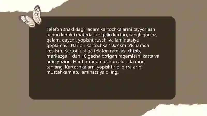 Sanoq sonlar "telefon,olma daraxti "korgazmalarini materyallarini tayyorlash 3