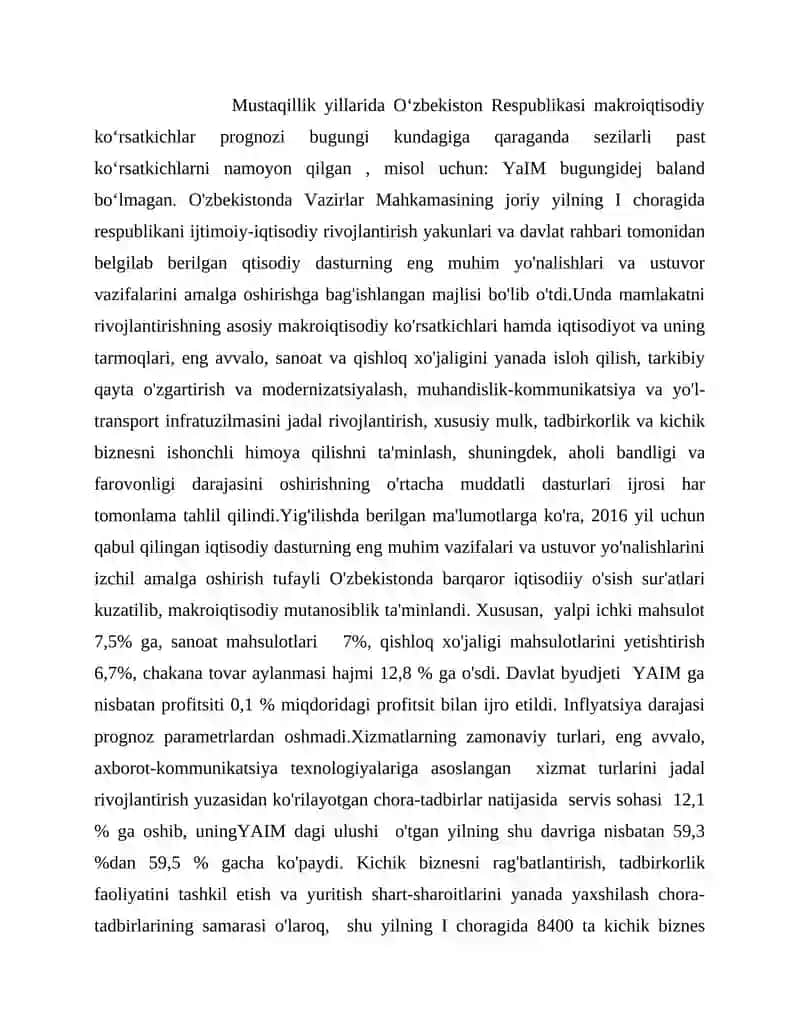 Mustaqillik yillarida Oʻzbekiston Respublikasi rivojlanishining makroiqtisodiy koʻrsatkichlar tahlili 3