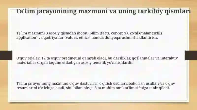 Ta'lim jarayonining mazmuni 3