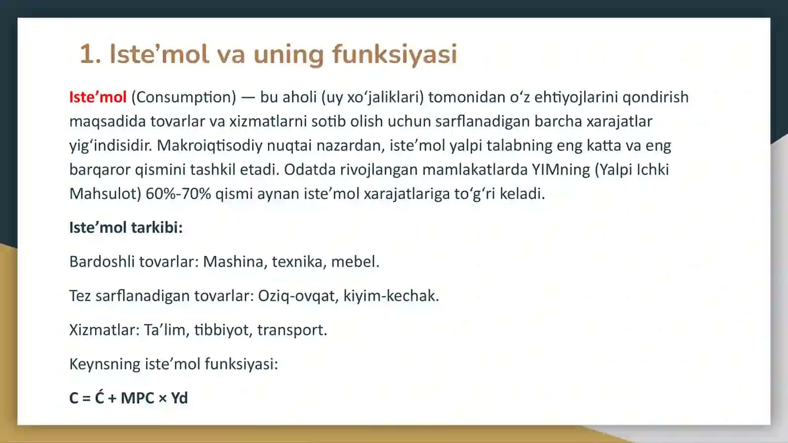 Iste’mol jamgʻarish va investitsiyalar 3