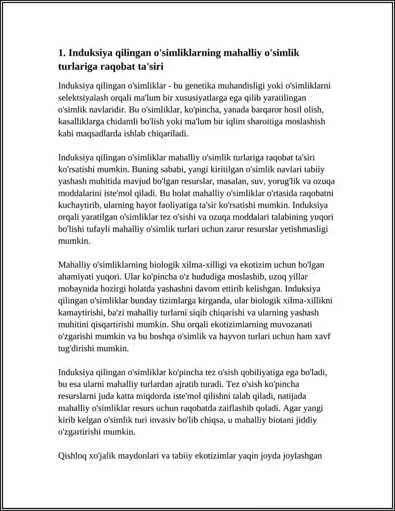 INDUKSIYA QILINGAN OSIMLIKLARNING TABIATGA VA MAHALLIY FLORA VA FAUNAGA TASIRI 3