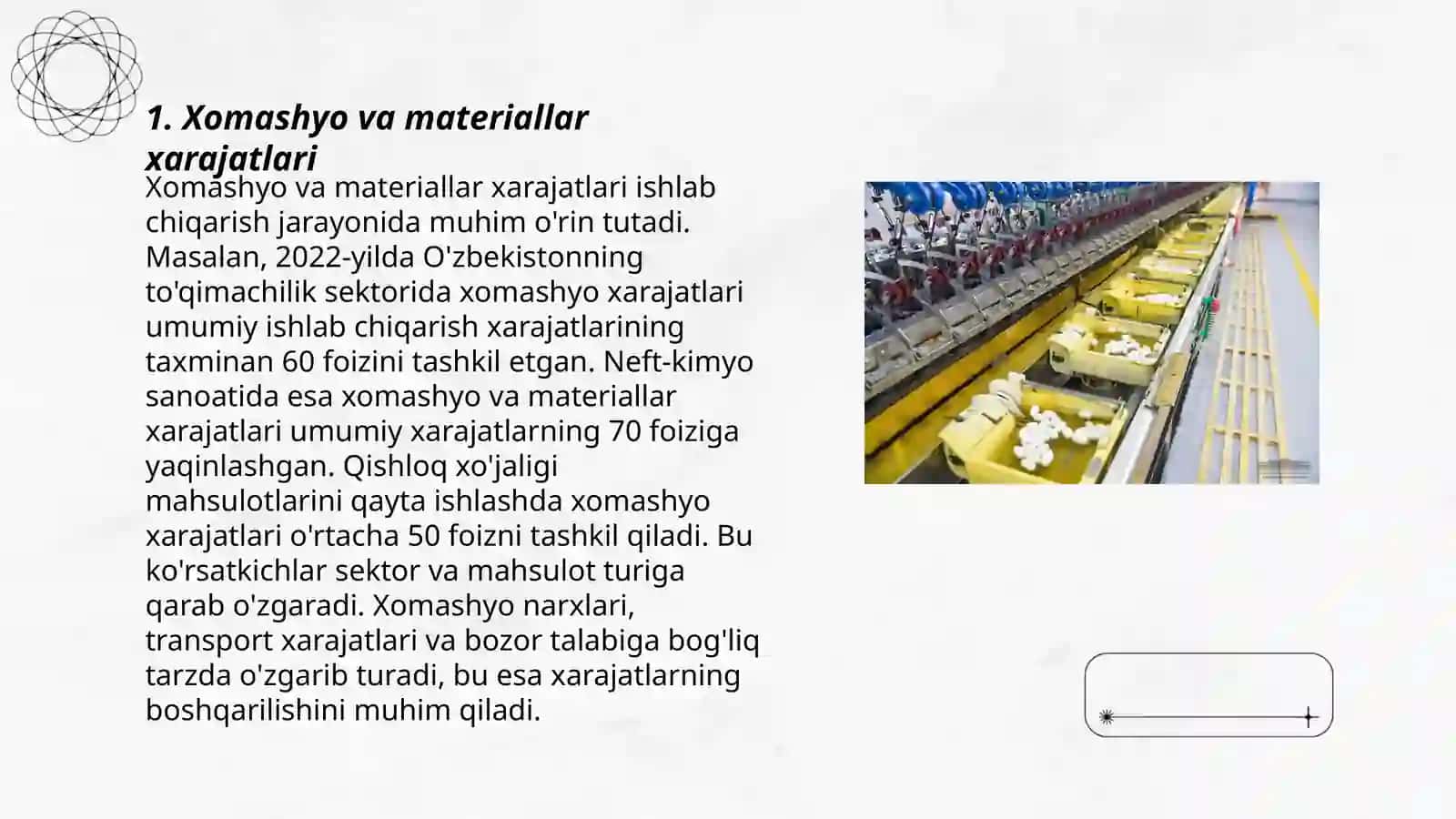 Xomashyo va materiallar xarajatlari ishlab chiqarish jarayonida 3