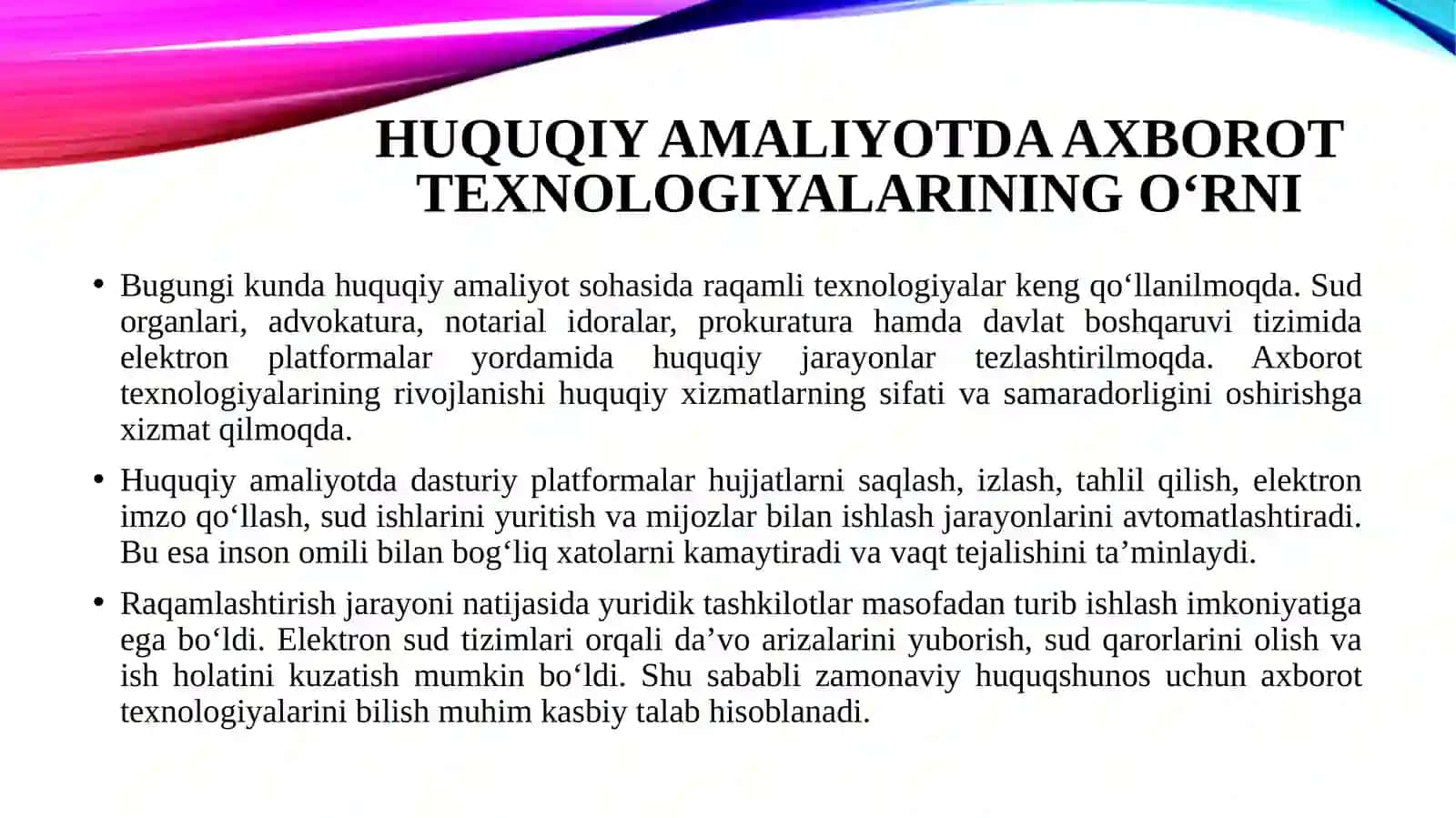 Huquqiy amaliyotda qo’llaniladigan asosiy dasturiy platformalar va ularning ishlash texnologiyasi 3