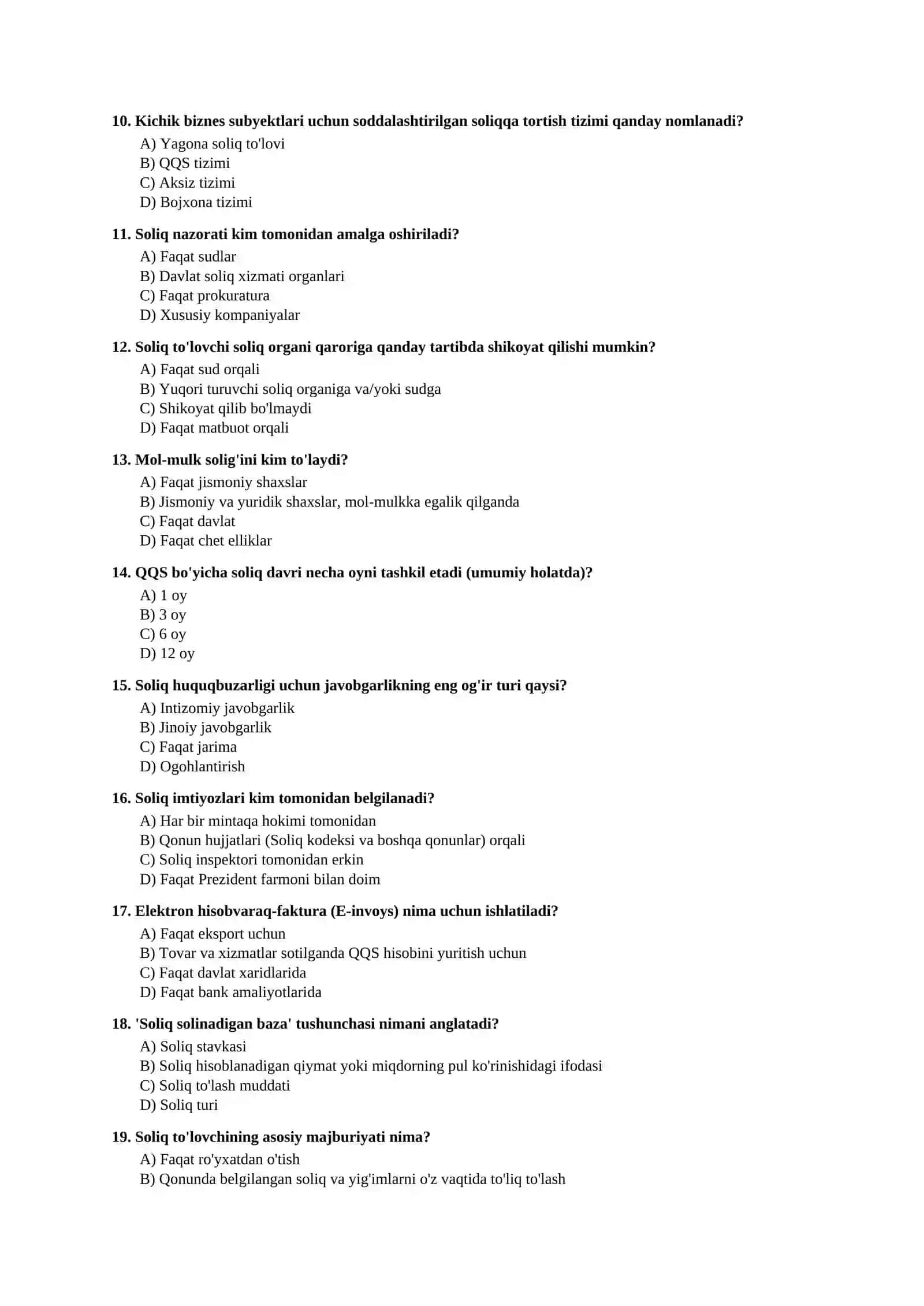 Soliq qo'mitasi test javoblari 2026-yil yangi 3