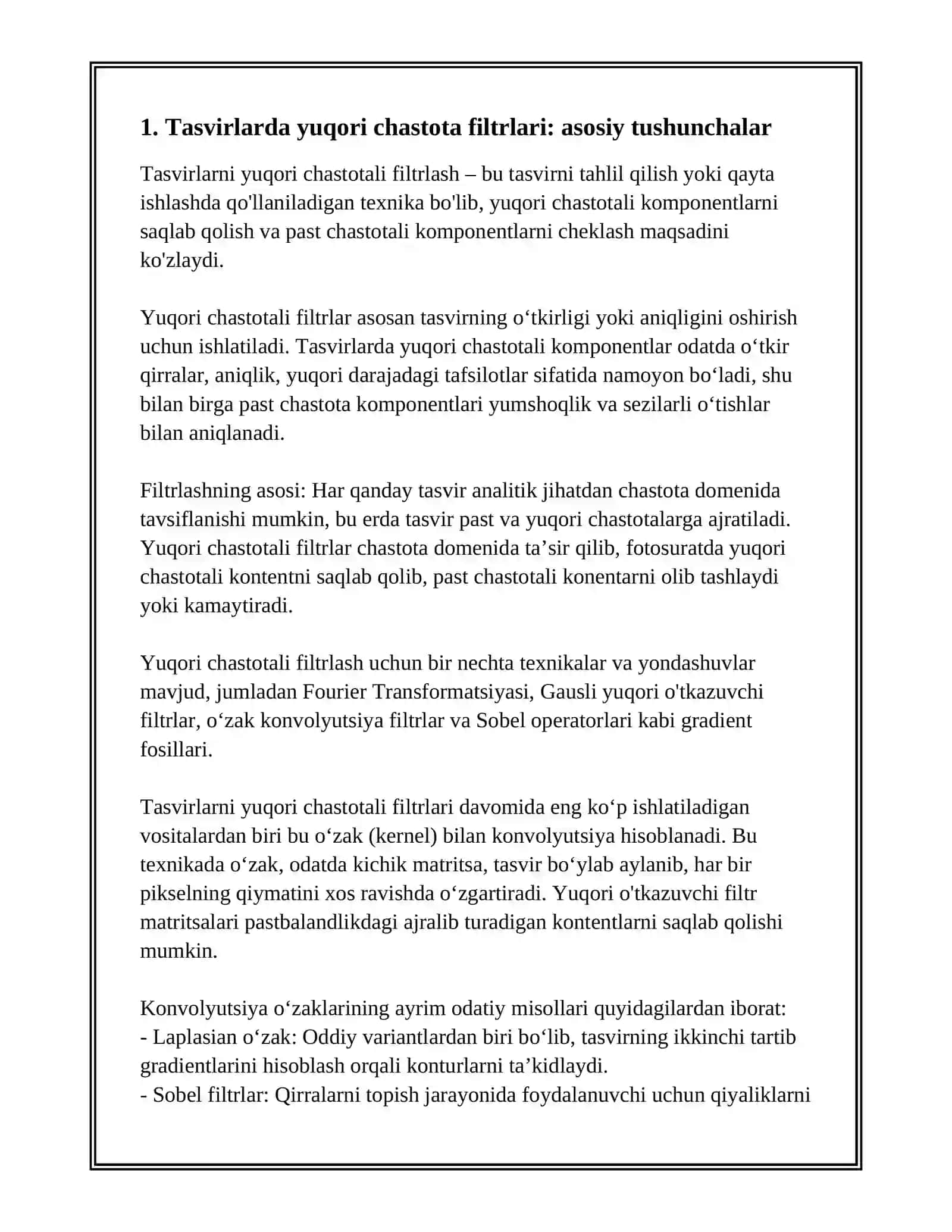 TASVIRLARNI YUQORI CHASTOTALI FILTRLAR 3