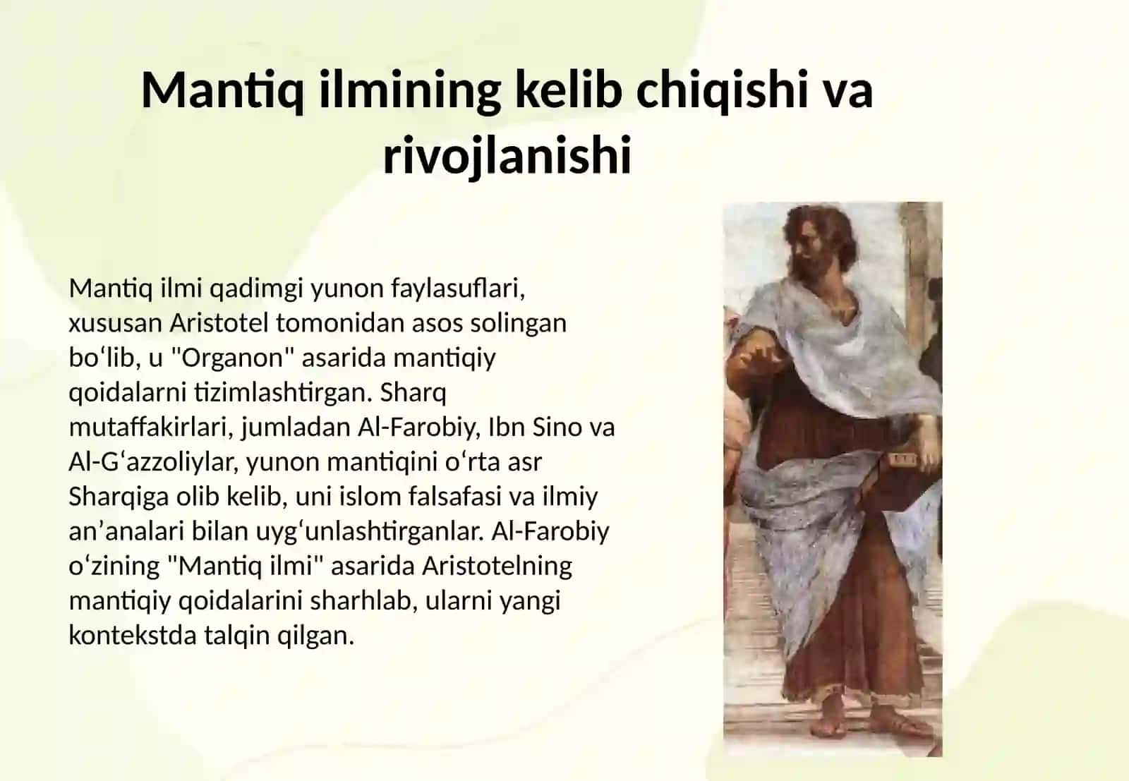 Mantiq-tafakkur shakllari haqidagi fan. Sharq mutaffakirlarining mantiq ilmi rivojiga qoʻshgan hissalari 3