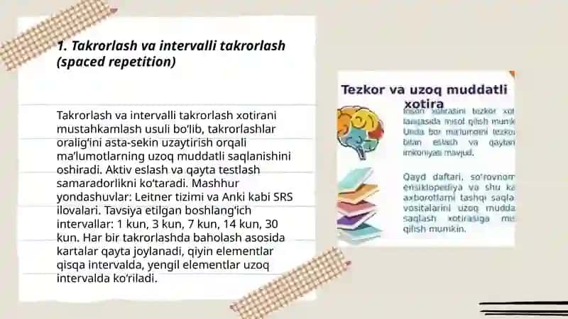 Xotira: ma’lumotlarni mustahkamlash yoʻllari. usullari, vositalari 3