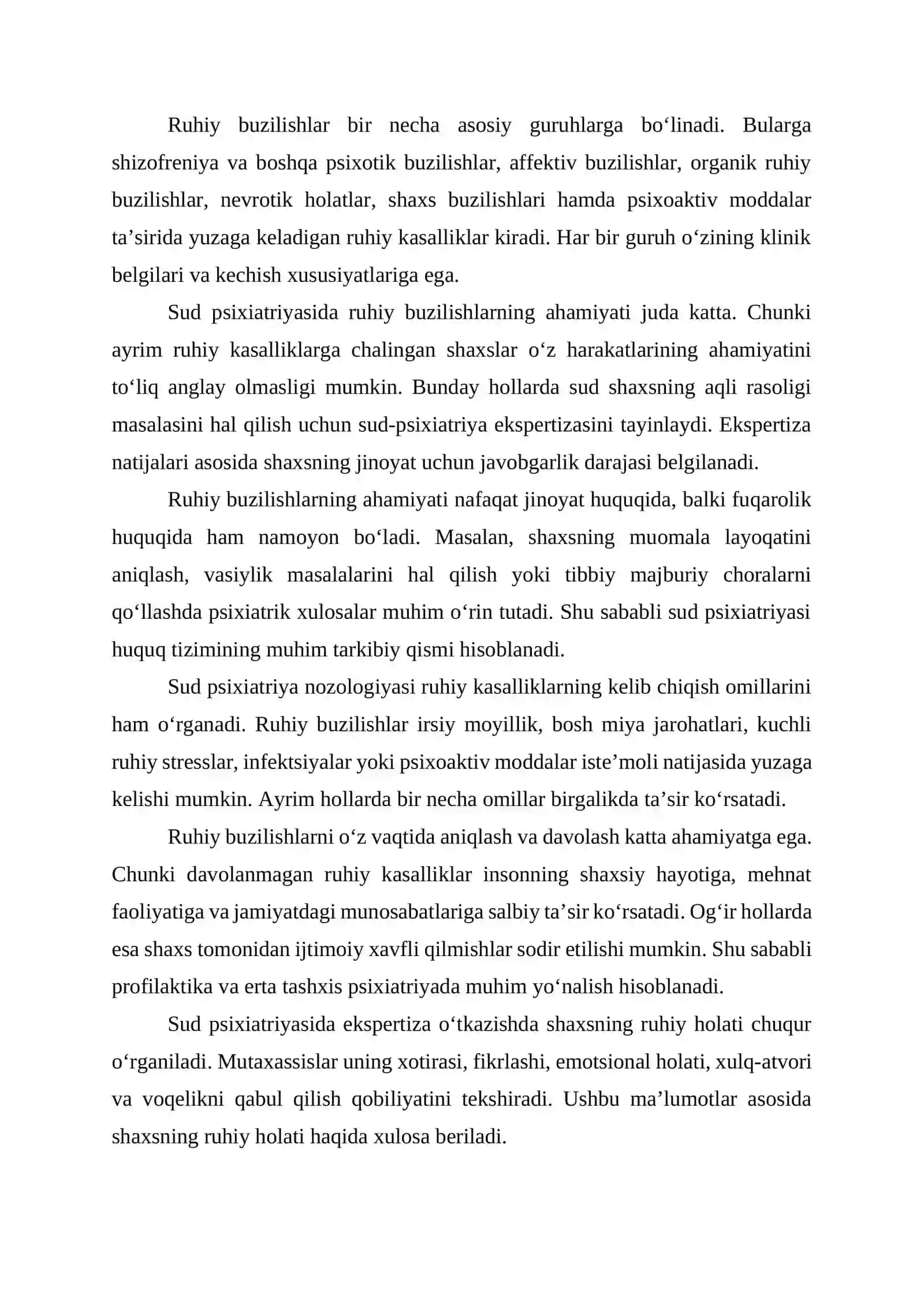 Sud psixiatriya nozologiyasi. Ruhiy buzilishlar: tasnifi va ahamiyati 3