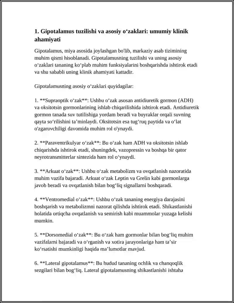 GIPOTALAMUS O’ZAKLARI VA ULARNING KLINIK AHAMIYATI 3